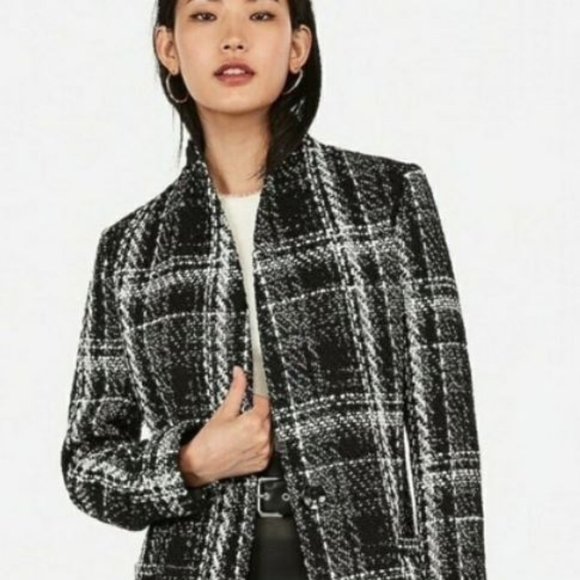 COPY - Express Black and White Plaid Peacoat - XS/TP - Picture 2 of 12
